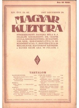 Bangha Béla S. J. - Magyar kultúra 1927 december 20., Budapest 1927 antikvár könyv