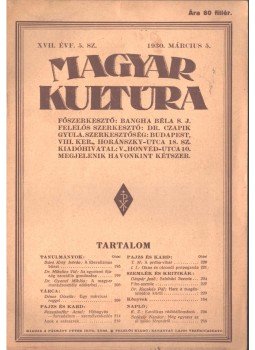 Bangha Béla S. J. - Magyar kultúra 1930 március 5.,  1930 antikvár könyv