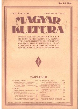 Bangha Béla S. J. - Magyar kultúra 1930 március 20, Budapest 1930 antikvár könyv