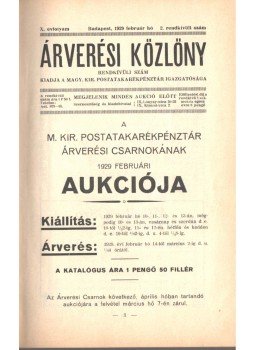  - Árverési közlöny X. évfolyam 2. rendkívüli szám, Budapest 1929 antikvár könyv