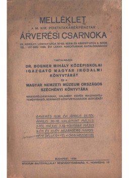  - Melléklet a M. Kir. Postatakarékpénztár árverési csarnoka 1938. évi LXXXV. aukciójának katalógusához, Budapest 1938 antikvár könyv