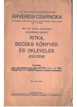  - Ritka, becses könyvek és oklevelek jegyzéke, Budapest 1941 antikvár könyv
