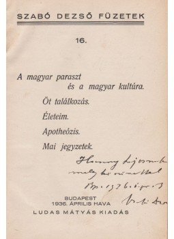 Szabó Dezső - Szabó Dezső Füzetek 16-20 [egybekötve] (dedikált), Budapest 1936 antikvár könyv