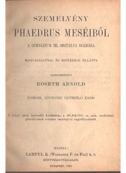 Roseth Arnold - Szemelvény Phaedrus meséiből, Budapest 1922 antikvár könyv