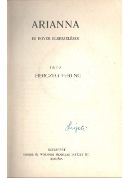Herczeg Ferenc - Arianna Herczeg Ferenc - Arianna, Budapest 1936 antikvár könyv