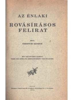 Ferenczi Sándor - Az énlaki rovásírásos felirat, Kolozsvár 1936 antikvár könyv