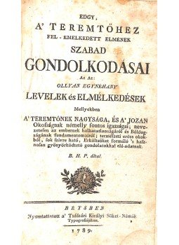 Betleni Hari Péter - Edgy, a’ Teremtőhez fel-emelkedett elmének szabad gondolkodásai, Bécs 1789 antikvár könyv