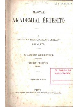 Toldy Ferencz - Magyar Akademiai Értesítő 3. kötet Toldy Ferencz - Magyar Akademiai Értesítő 3. kötet, Pest 1863 antikvár könyv