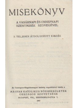  - Misekönyv, Budapest 1943 antikvár könyv