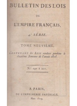  - Bulletin des Lois de L'empire Francais 4e Série Tome IX., Paris 1809 antikvár könyv