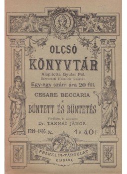 Cesare Beccaria - Bűntett és büntetés, Budapest 1916 antikvár könyv