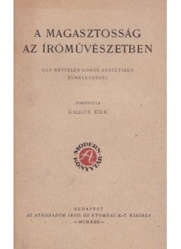  - A magasztosság az íróművészetben, Budapest 1922 antikvár könyv
