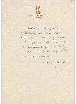 Indira Gandhi - Indira Gandhi indiai miniszterelnök asszony saját kézzel írt üdvözlő levele, Új-Delhi 1976 antikvár könyv