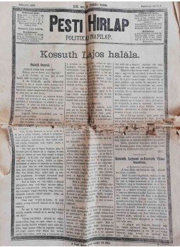 - A Pesti Hírlap politikai napilap Kossuth Lajos-emlékszáma a volt kormányzó temetése alkalmából. XVI. évfolyam, 91. szám. (1894. április 1.), Budapest 1894 antikvár könyv