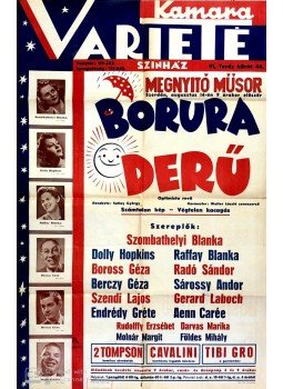  - Borúra derű. Optimista revü. A Kamara Varieté színház kétszínnyomású plakátja., Budapest 1940 antikvár könyv