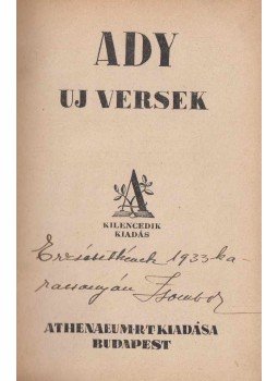 Ady Endre - Új versek Ady Endre - Új versek, Budapest 1929 antikvár könyv