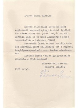 Várnai Zseni - Várnai Zseni költőnő gépelt, aláírt levele Ránki Andor nyomdásznak (1959), Budapest 1959 antikvár könyv