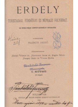 Radnóti Dezső - Erdély. Turistasági, fürdőügyi és néprajzi folyóirat. I. kötet., Kolozsvár 1892 antikvár könyv