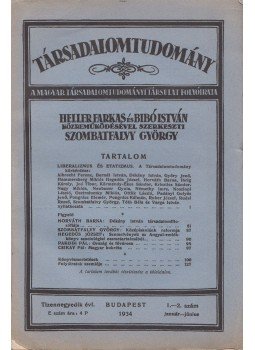 Szombatfalvy György (szerk.) - Társadalomtudomány 14. évf. 1-2. szám, Budapest 1934 antikvár könyv