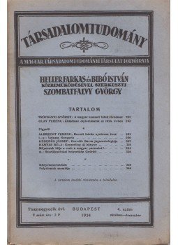 Szombatfalvy György (szerk.) - Társadalomtudomány 14. évf. 4. szám, Budapest 1934 antikvár könyv