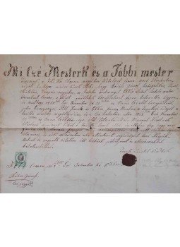  - A Csornai Asztalos Céh által kiadott felszabadító oklevél Bodáts József asztaloslegény részére 1868-ból., Csorna 1868 antikvár könyv