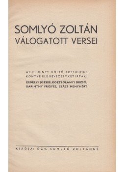 Somlyó Zoltán - Somlyó Zoltán válogatott versei, Budapest 0 antikvár könyv