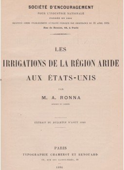 M. A. Ronna - Les Irrigations de la Région Aride Aux États-Units, Párizs 1896 antikvár könyv
