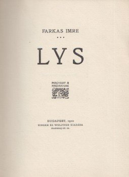 Farkas Imre - LYS Farkas Imre - LYS, Budapest 1910 antikvár könyv