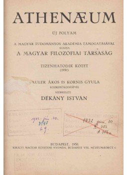 Dékány István - Athenaeum. XVI. kötet, Budapest 1930 antikvár könyv