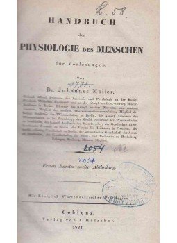Johannes Müller - Handbuch der Physiologie des Menschen für Vorlesungen. Ersten Bandes zweite Abtheilung., Coblenz 1834 antikvár könyv