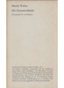 Martin Walser - Die Zimmerschlacht, Frankfurt am Main 1967 antikvár könyv