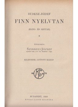 Budenz József - Finn nyelvtan, Budapest 1926 antikvár könyv