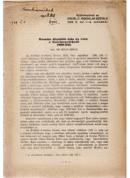 Bitay Árpád - Román dicsőitő írás és vers a Széchenyiekről 1839-ből. (Dedikált.), Kolozsvár 1929 antikvár könyv