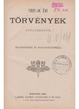  - Az 1901-ik évi törvények gyűjteménye, Budapest 1901 antikvár könyv