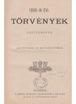  - Az 1895-ik évi törvények gyűjteménye, Budapest 1895 antikvár könyv