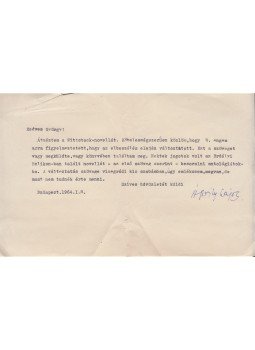 Áprily Lajos - Áprily Lajos (1887–1967) költő, műfordító egy oldal terjedelmű, gépelt, aláírt levele Belia György (1923–1982) szerkesztőnek. (1964)., Budapest 1964 antikvár könyv