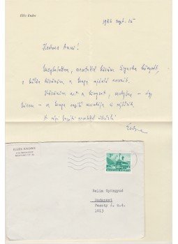 Illés Endre - Illés Endre (1902–1986) író, drámaíró, szerkesztő, kiadóvezető saját kézzel írt, egy oldal terjedelmű köszönőlevele Belia Györgyné Sándor Annának., Budapest 1983 antikvár könyv