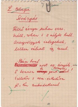 Gáldi László - Gáldi László autográf műfordítás-kézirata Lucian Blaga román költő „Sóvárgás” című költeményéről (1964), Budapest 1964 antikvár könyv