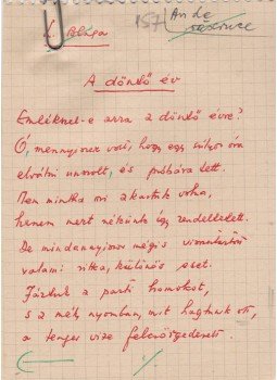 Gáldi László - Gáldi László autográf műfordítás-kézirata Lucian Blaga román költő „A döntő év” című költeményéről (1964), Budapest 1964 antikvár könyv