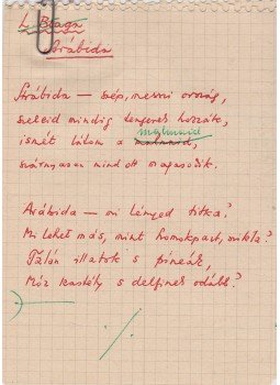 Gáldi László - Gáldi László autográf műfordítás-kézirata Lucian Blaga román költő „Arábida” című költeményéről (1964), Budapest 1964 antikvár könyv