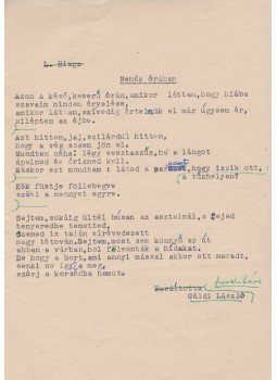 Gáldi László - Gáldi László autográf műfordítás-kézirata Lucian Blaga román költő „Nehéz órában” című költeményéről (1964), Budapest 1964 antikvár könyv