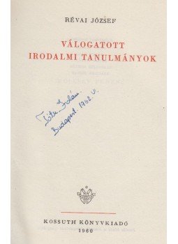 Révai József - Válogatott irodalmi tanulmányok, Budapest 1960 antikvár könyv