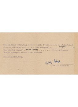 Babits Mihályné - Babits Mihályné (1895–1955) író, költő gépelt engedélye Belia György (1923–1982) számára a szegedi vonatkozású Babits-levelezés kutatására, Budapest 1954 antikvár könyv