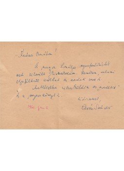 Csoóri Sándor - Csoóri Sándor (1930–2016) költő saját kézzel írt, egy oldal terjedelmű kísérőlevele Belia György (1923–1982) szerkesztőnek, Budapest 1961 antikvár könyv