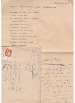 Jékely Zoltán - Jékely Zoltán (1913–1982) költő - afrikai lírából való - műfordításainak három oldal terjedelmű eredeti, gépelt kézirata, a műfordító saját kezűleg írt szerkesztői jegyzeteivel, Budapest 1961 antikvár könyv