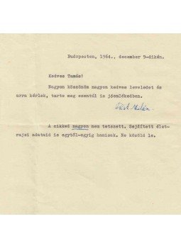 Füst Milán - Füst Milán gépelt, aláírt levele Ungvári Tamás részére, Budapest 1964 antikvár könyv