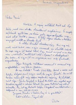 Vas István - Vas István autográf levele Ungvári Tamáshoz A szépség születése kapcsán, Szentendre 1988 antikvár könyv