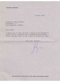 Soros György - Soros György gépelt, aláírt levele Ungvári Tamáshoz, New York 1983 antikvár könyv