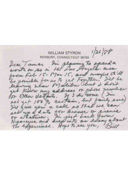 William Styron - William Styron autográf levelezőlapja Ungvári Tamáshoz William Styron - William Styron autográf levelezőlapja Ungvári Tamáshoz, Roxbury 1988 antikvár könyv