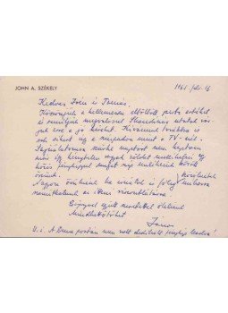 - John A. Székely autográf levele Psota Irénnek és Ungvári Tamásnak - John A. Székely autográf levele Psota Irénnek és Ungvári Tamásnak, 1965 antikvár könyv